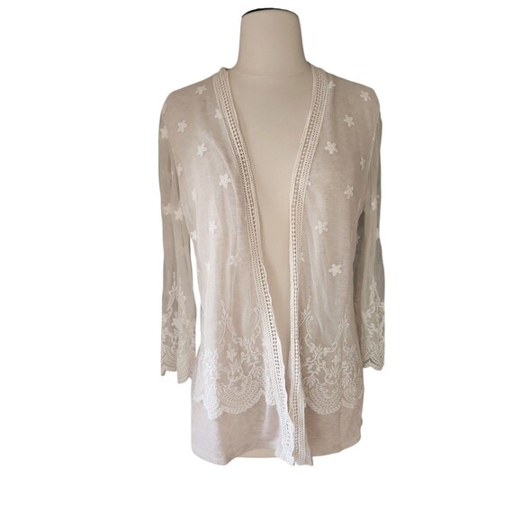 Maurices Lace Crochet Coquette Y2K Cardigan Womens Large Beige Boho Cottage Open - Picture 1 of 9
